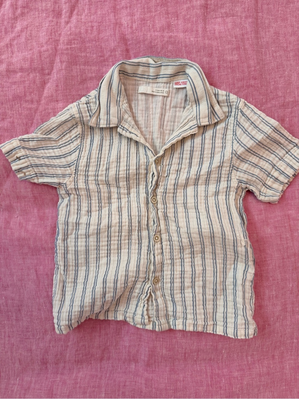 Zara Cream Shirt with Blue Stripe Button-Down
